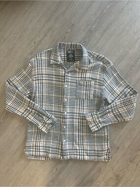 Super Massive Black Tan Plaid Button-Down Shirt Men's Casual Long Sleeve Shirt